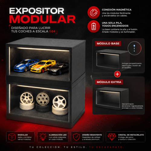 Expositor Coches Escala 1:64 Modular con Luz LED