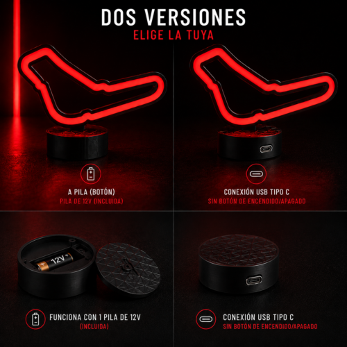 lámpara circuito de monza led roja – decoración motorsport para escritorio | luz ambiental sim racing | usb c o pila