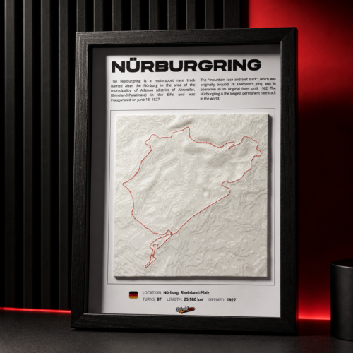 cuadro nürburgring nordschleife 3d – mapa del circuito con relieve | decoración motorsport para fans del automovilismo