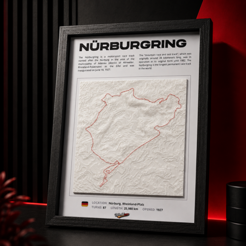 cuadro nürburgring nordschleife 3d – mapa del circuito con relieve | decoración motorsport para fans del automovilismo