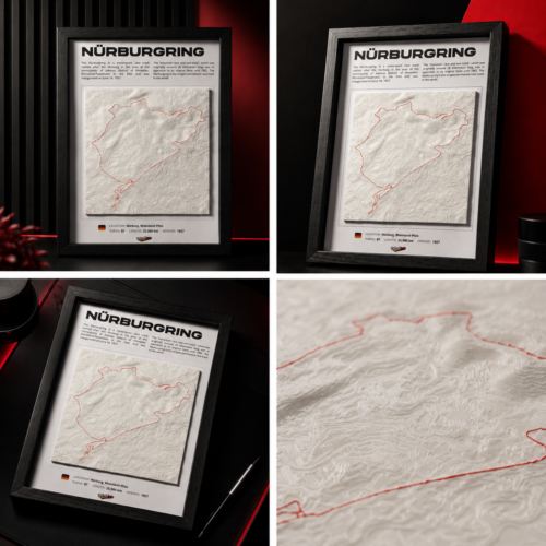 cuadro nürburgring nordschleife 3d – mapa del circuito con relieve | decoración motorsport para fans del automovilismo