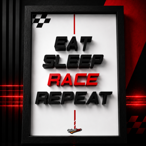 Cuadro 3D Eat Sleep Race Repeat | Decoración Racing para Amantes del Motor