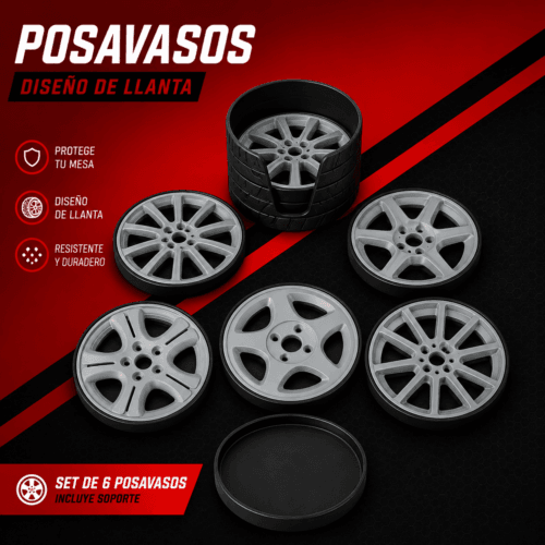 Posavasos con Diseño de Llanta | Set de 6 con Soporte